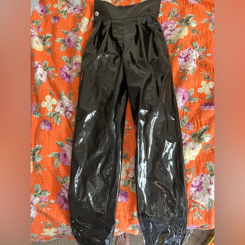 **AUTHENTIC PHILLIP PLEIN** Latex black skinny leopard print lined pants